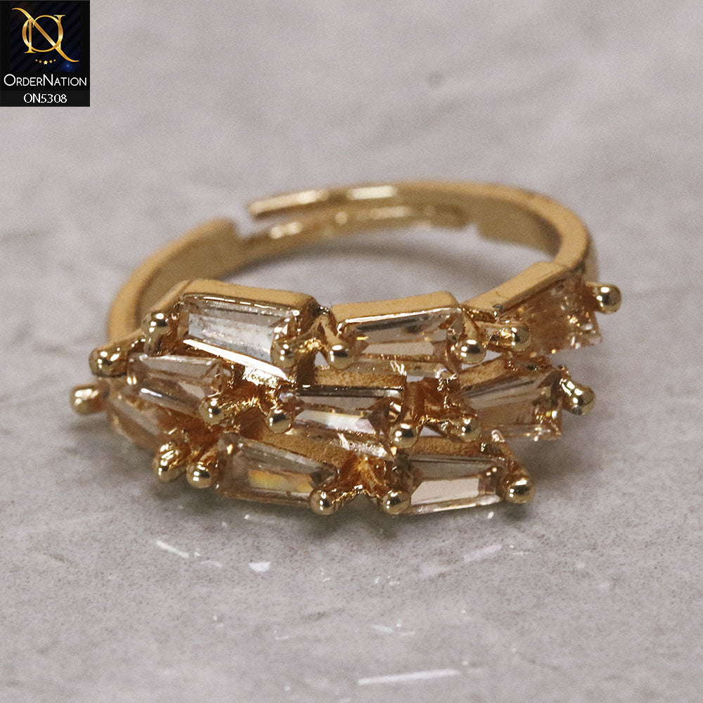 Ravishing Golden Plating Adjutable Ring With White Rhinestones For Women