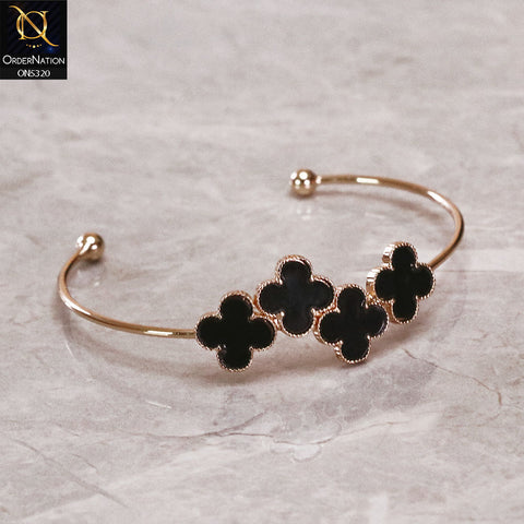 Golden Leaf Clove Black Adjustable Bangle