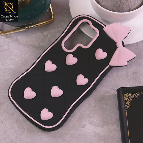 Samsung Galaxy S24 Ultra Cover - Pink - 3D Pink Heart with Bow-Knot Design Soft Protective Case