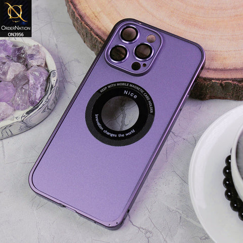 iPhone 14 Pro Max Cover - Purple - Extreme Quality Magnetic Card Holder With Mettalic Borders Camera Lense Protection Case