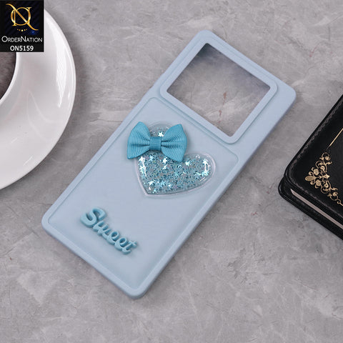 Infinix Note 40 Pro Cover - Blue - New Trendy 3D Love Heart (Moving Shiny Stars Glitter) & Bow Candy Color Soft Silicon Case