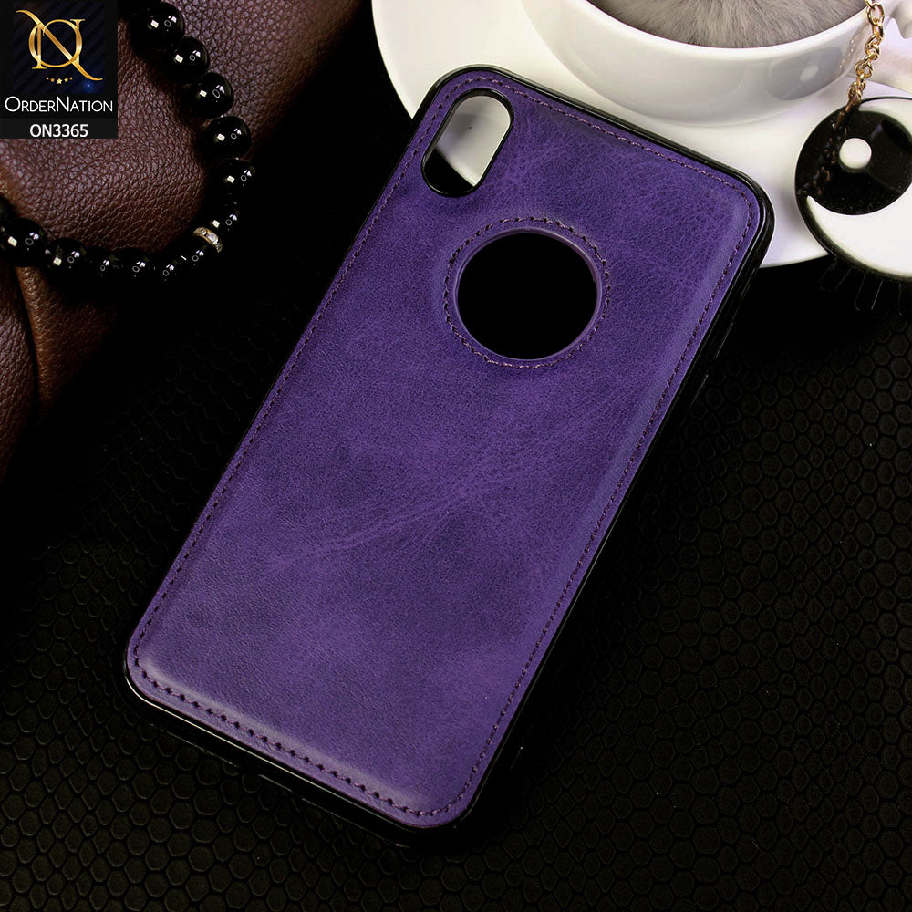 iPhone XS Max Cover - Purple  - Vintage Luxury Business Style TPU Leather Stitching Logo Hole Soft Case