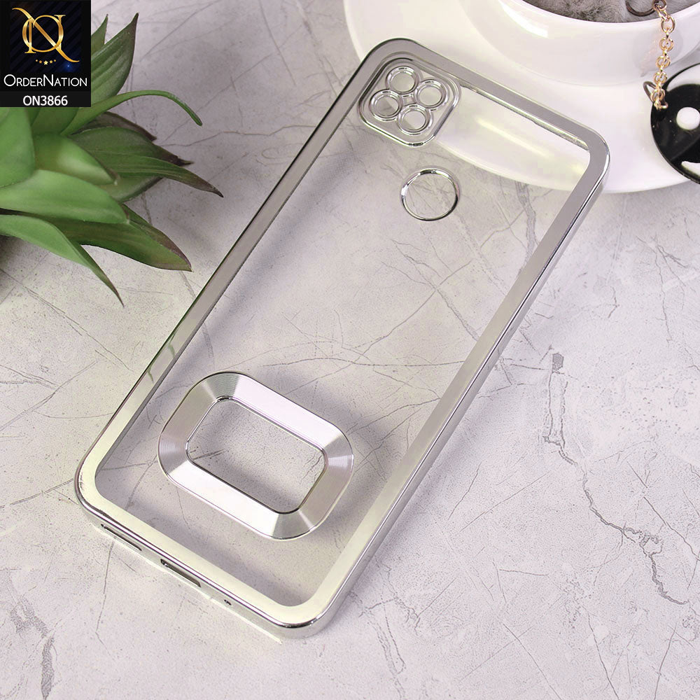 Xiaomi Redmi 10A Cover - Silver - Electroplating Borders Chrome Logo Hole Soft Silicone Camera Bumper Case