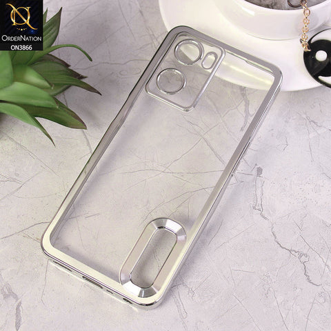 Oppo A77 4G Cover - Silver - Electroplating Borders Chrome Logo Hole Soft Silicone Camera Bumper Case