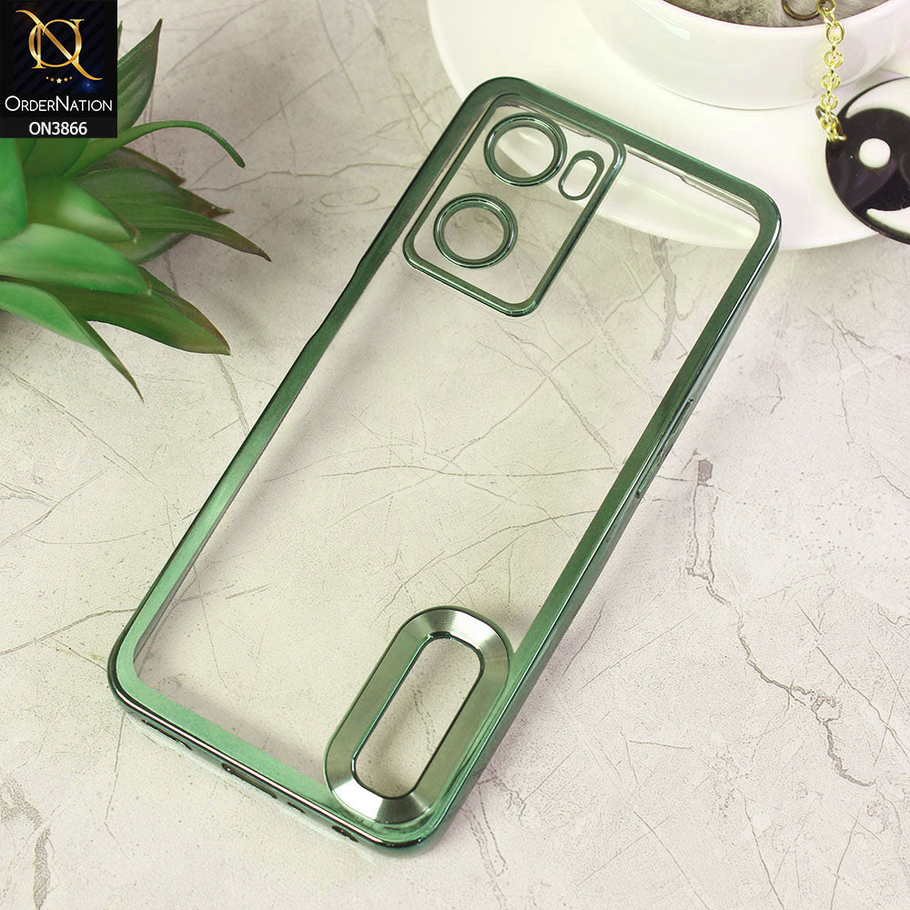 Oppo A77 4G Cover - Green - Electroplating Borders Chrome Logo Hole Soft Silicone Camera Bumper Case