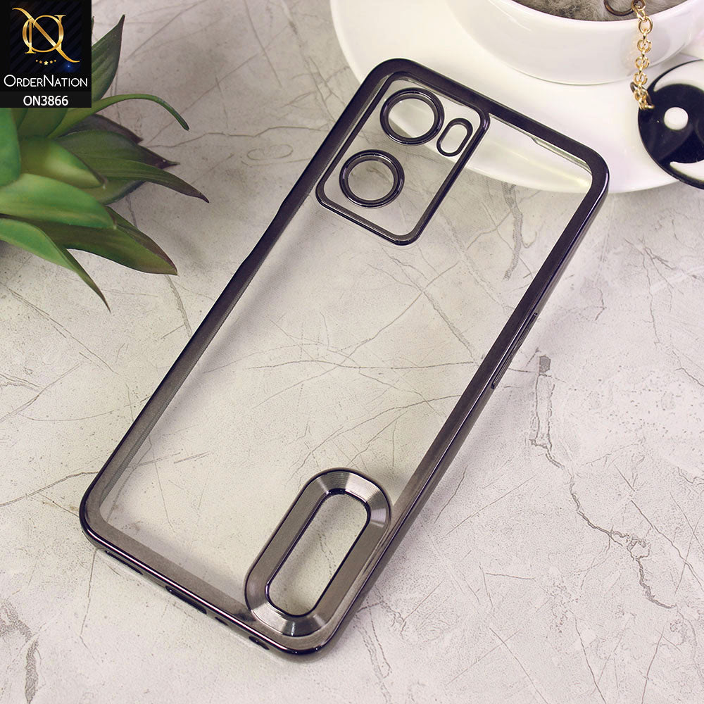 Oppo A57e Cover - Black - Electroplating Borders Chrome Logo Hole Soft Silicone Camera Bumper Case