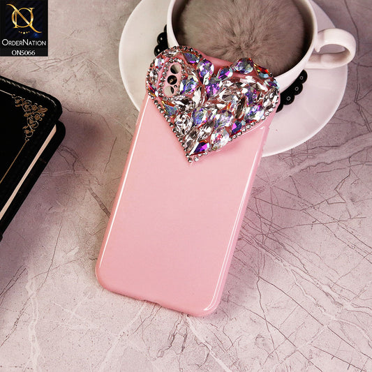 iPhone XS / X Cover - Light Pink - Bling Rhinestones 3D Heart Candy Colour Shiny Soft TPU Case