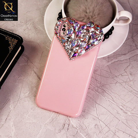 iPhone XS / X Cover - Light Pink - Bling Rhinestones 3D Heart Candy Colour Shiny Soft TPU Case