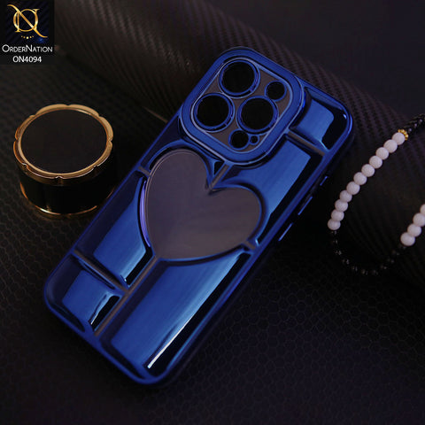 iPhone 15 Pro Max - Blue -  Electroplating 3D Hollow Love Heart Soft Case