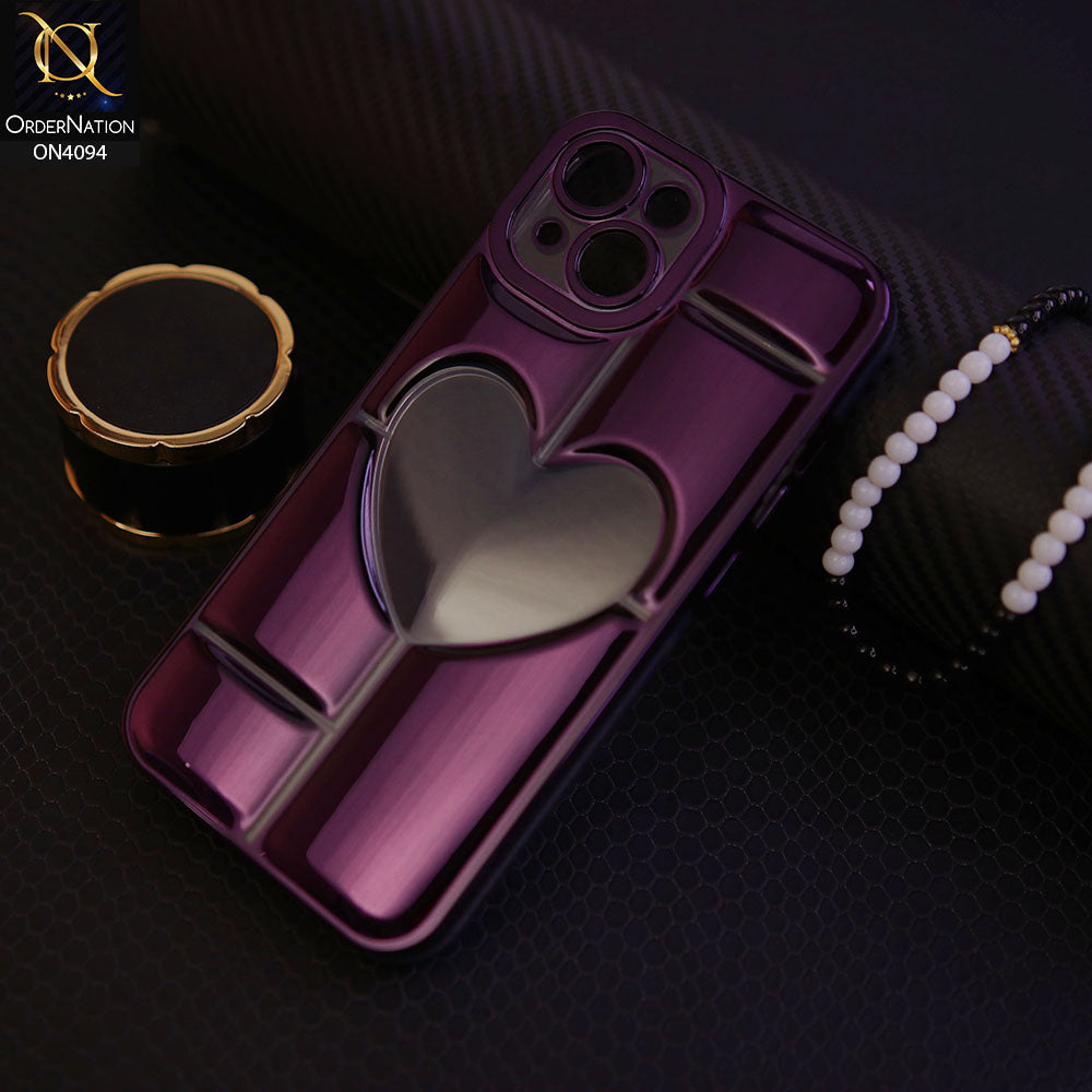 iPhone 13 - Purple -  Electroplating 3D Hollow Love Heart Soft Case