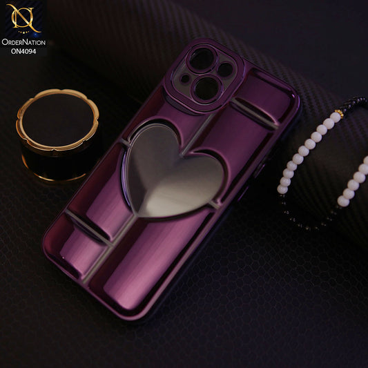 iPhone 14 - Purple -  Electroplating 3D Hollow Love Heart Soft Case