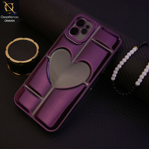 iPhone 12 - Purple -  Electroplating 3D Hollow Love Heart Soft Case