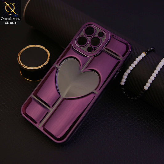 iPhone 14 Pro - Purple -  Electroplating 3D Hollow Love Heart Soft Case