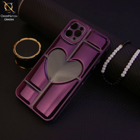 iPhone 11 Pro - Purple -  Electroplating 3D Hollow Love Heart Soft Case