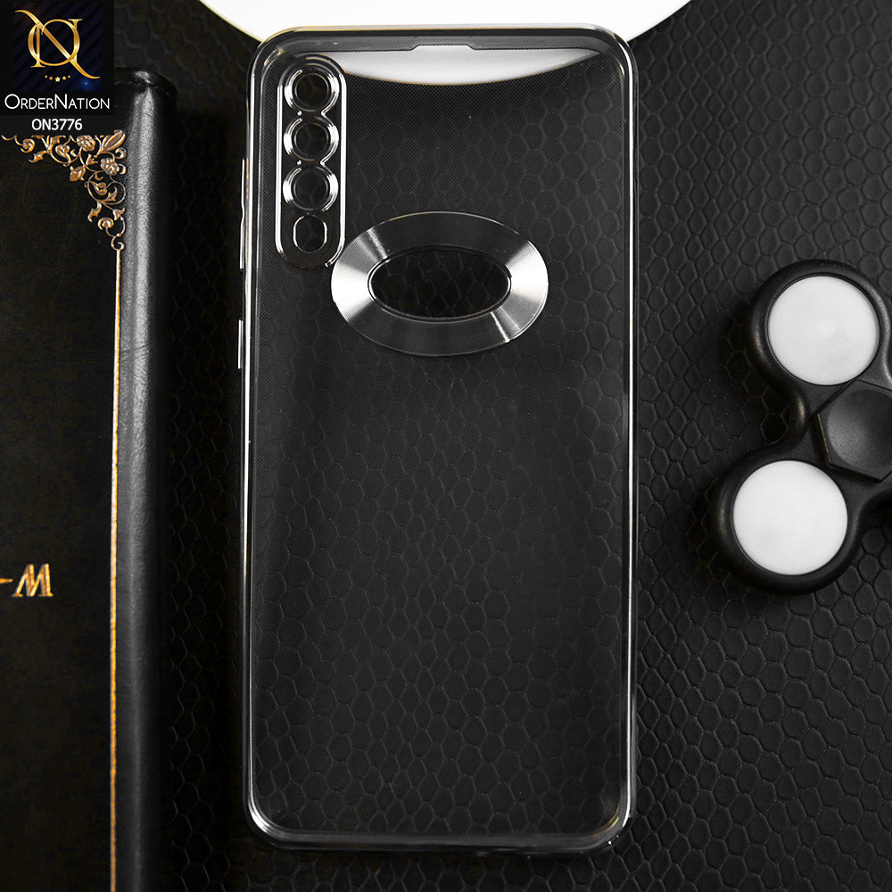 Samsung Galaxy A30s Cover - Silver -  Electroplating Borders Logo Hole Camera Lens Protection Soft Silicone Case