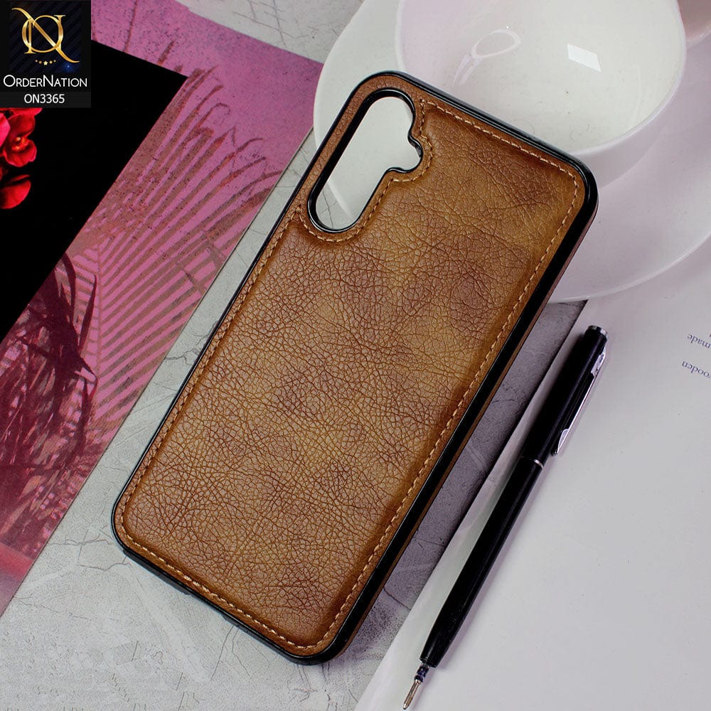 Samsung Galaxy A34 5G Cover - Brown - Vintage Luxury Business Style TPU Leather Stitching Logo Hole Soft Case