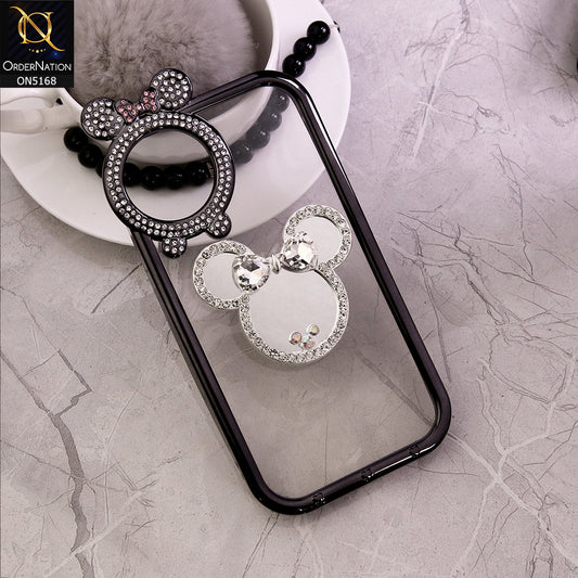 iPhone 11 Cover - Black - New Bling Shiny Rime Stones With Cute Cartoon Holder Soft Silicon Case With Clear Back