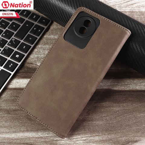 Vivo Y02t Cover - Light Brown - ONation Business Flip Series - Premium Magnetic Leather Wallet Flip book Card Slots Soft Case