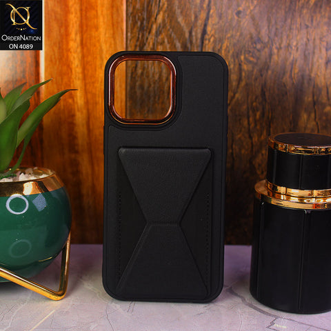 iPhone 15 Pro Max Cover - Black - New Luxury Space Pocket Stand Soft Case With Electroplated Camera