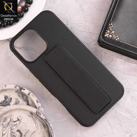 iPhone 16 Pro Max Cover - Black - New Matte Soft Silicone Protective Case With Bracket Kickstand Holder