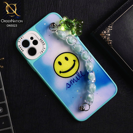 iPhone 11 Cover - Seagreen - D1 - New Spring Dreams Series Cristal Heart and Bear Holder Soft Borders Camera Protection Case