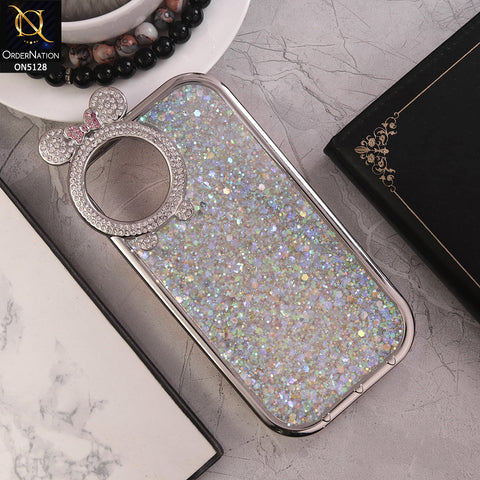 iPhone 11 Cover - Silver - New Shiny Rhinestones Round Camera Ring Bling Glitter Soft Silicon Case (Glitter Does Not Move)