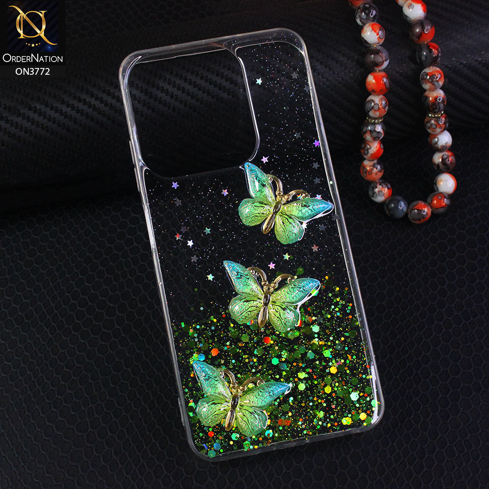 Tecno Spark 10 Cover - Green - Shiny Butterfly Glitter Bling Soft Case (Glitter does not move)