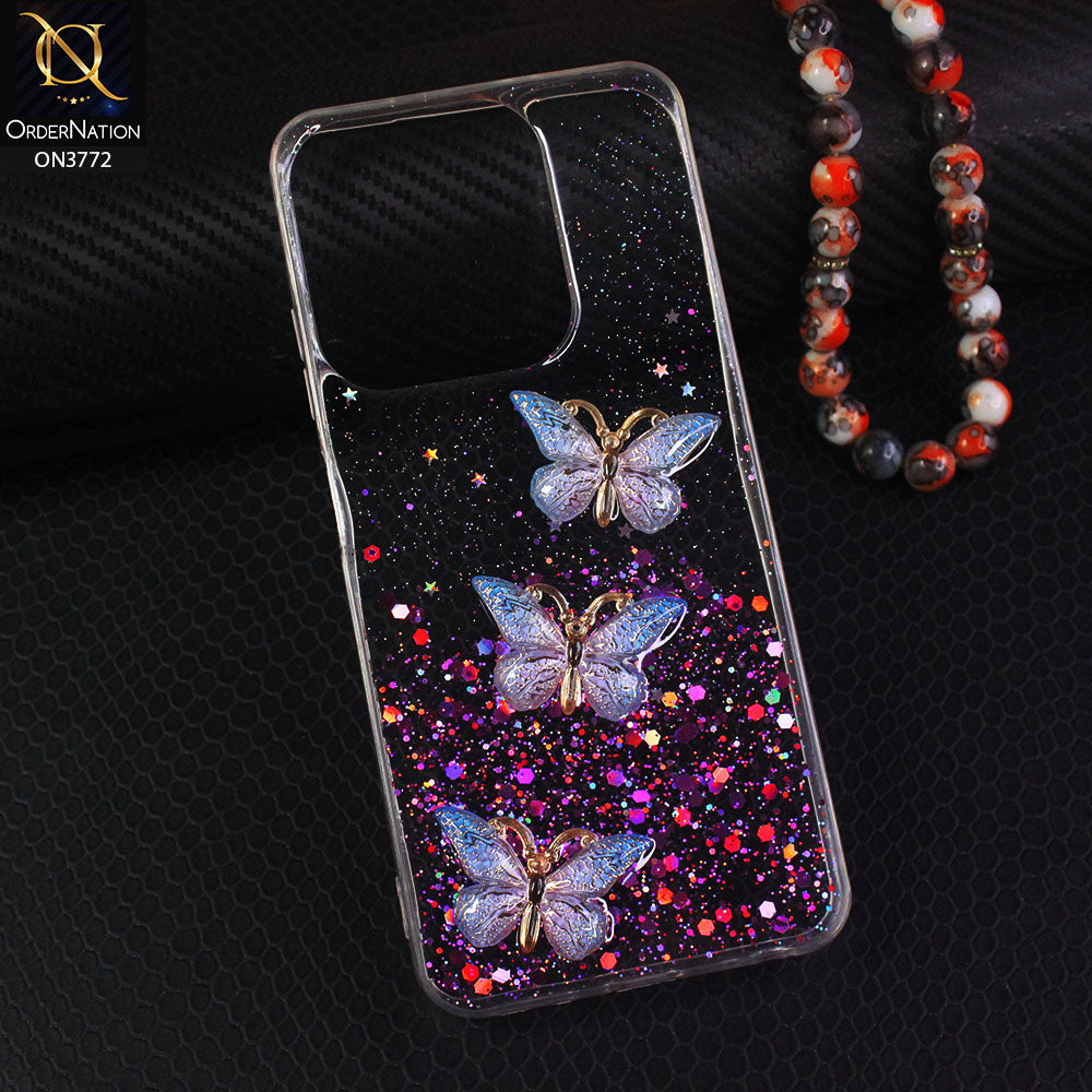 Tecno Spark 10 Cover - Blue - Shiny Butterfly Glitter Bling Soft Case (Glitter does not move)