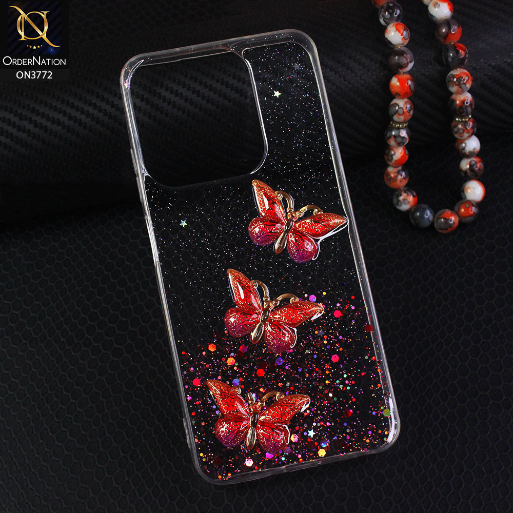 Tecno Spark 10C Cover - Red - Shiny Butterfly Glitter Bling Soft Case (Glitter does not move)