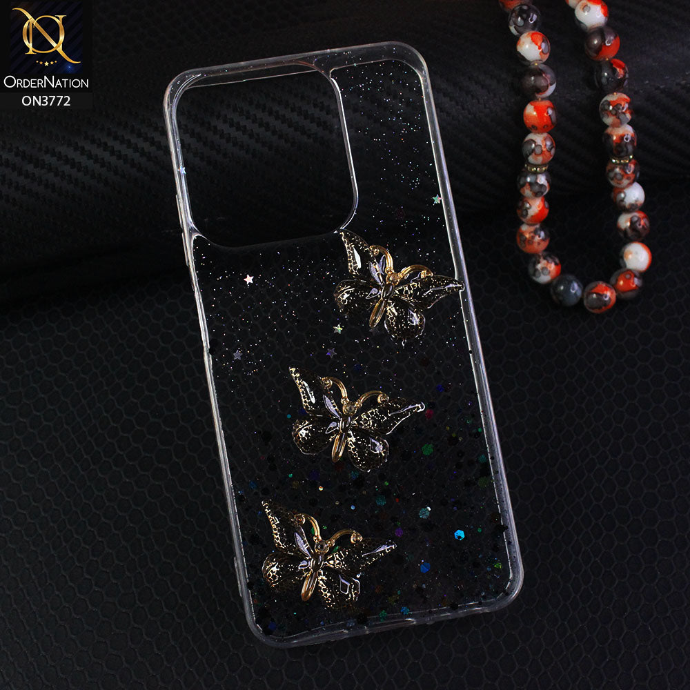 Tecno Spark 10 Cover - Black - Shiny Butterfly Glitter Bling Soft Case (Glitter does not move)