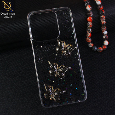 Tecno Spark 10 Cover - Black - Shiny Butterfly Glitter Bling Soft Case (Glitter does not move)