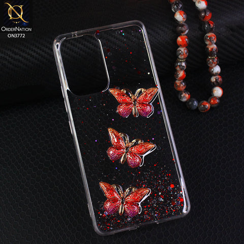 Samsung Galaxy A53 5G Cover - Red - Shiny Butterfly Glitter Bling Soft Case (Glitter does not move)