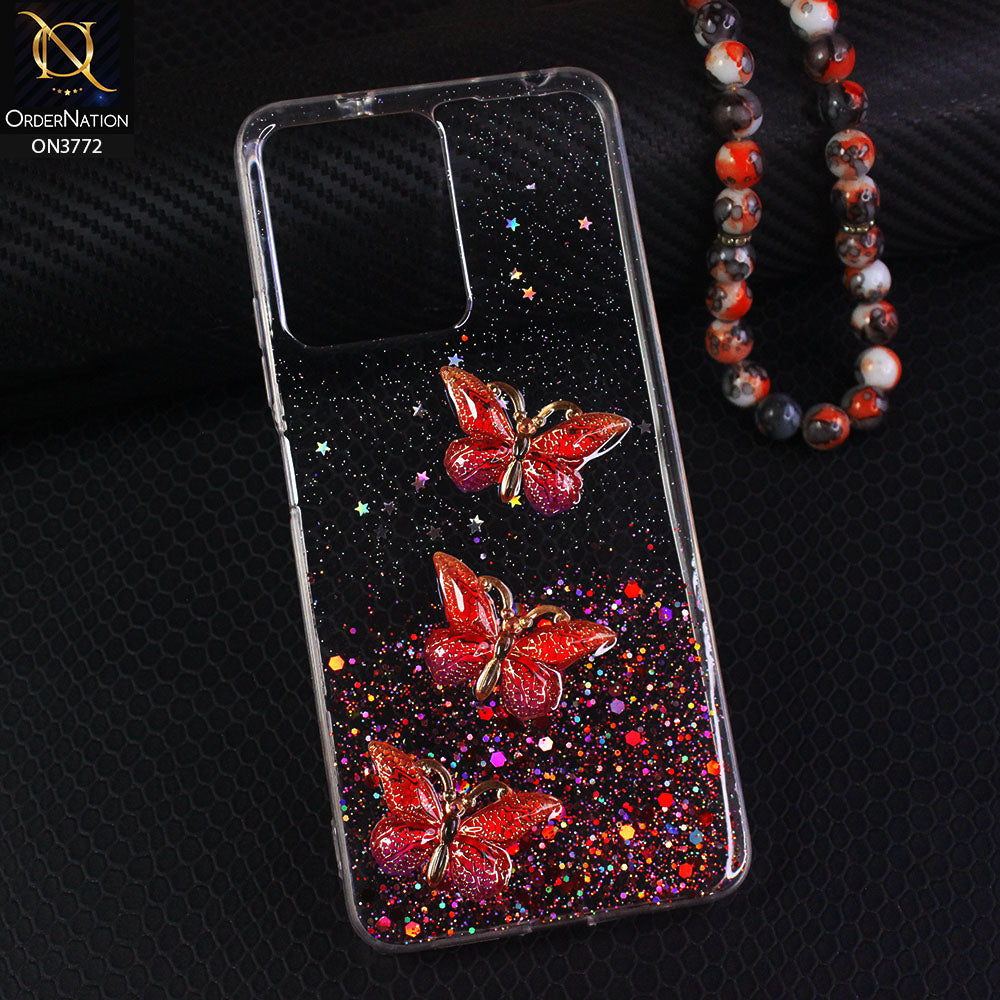 Xiaomi Redmi Note 12 4G Cover - Red - Shiny Butterfly Glitter Bling Soft Case (Glitter does not move)