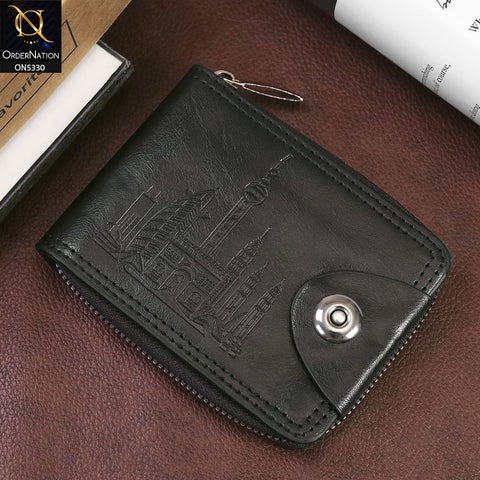 Synthetic Leather Zipper Wallet with Coins Pocket For Men - Black