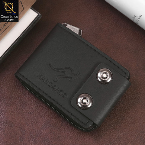 Double Button Style Zip Lock Synthetical Leather Wallet For Men - Black