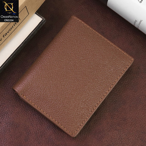 Synthetic Leather Vertical Mini Book Style Wallet For Men - Brown