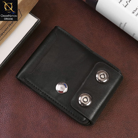 Double Magnetic Button Closure Synthetic Leather Wallet For Men - Black