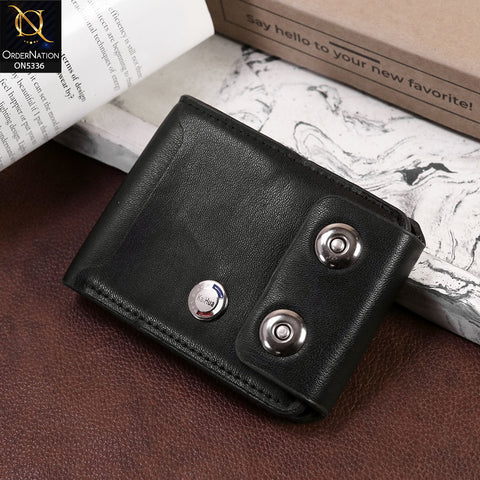 Double Magnetic Button Closure Synthetic Leather Wallet For Men - Black