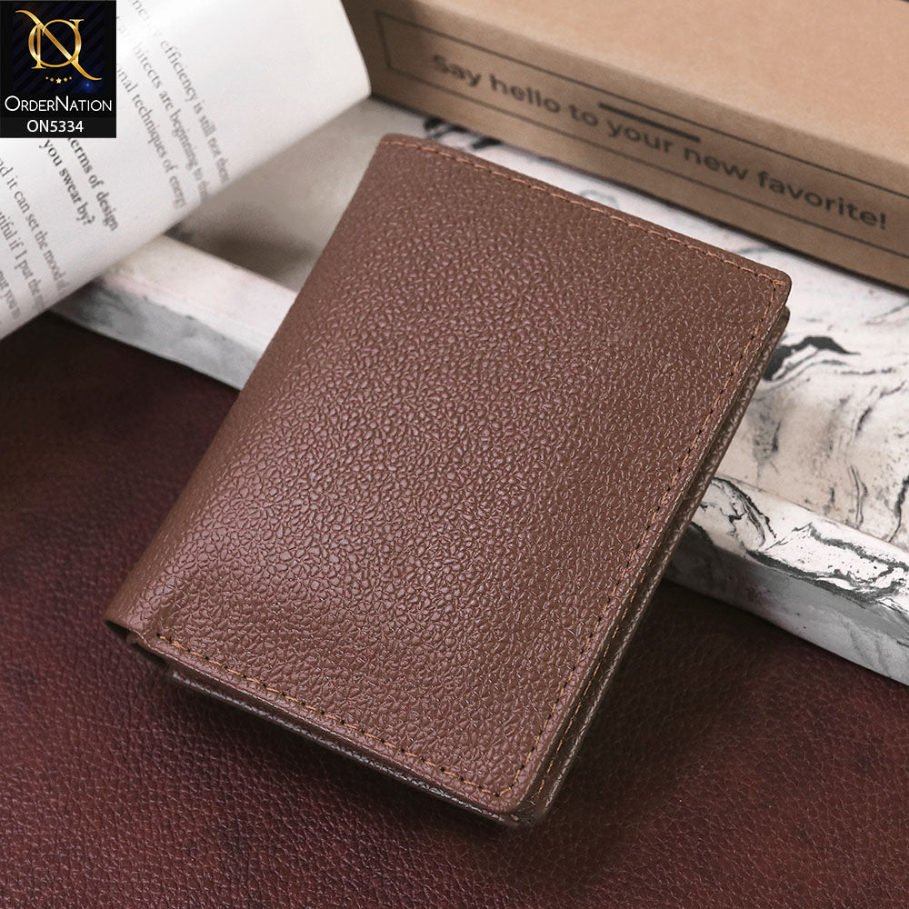 Synthetic Leather Vertical Mini Book Style Wallet For Men - Brown