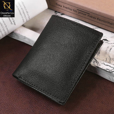 Synthetic Leather Vertical Mini Book Style Wallet For Men - Black