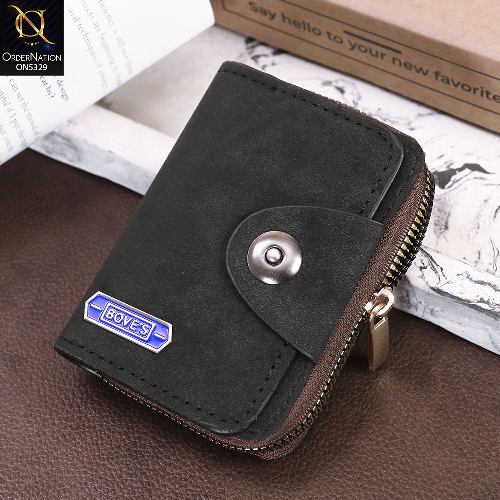 Synthetic Alcantara Leather Zipper Wallet And Cards Organizer For Men - Black