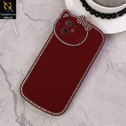 iPhone 11 Cover - Maroon - Luxury Cartoon Rhinestones Soft Case With Camera Protection