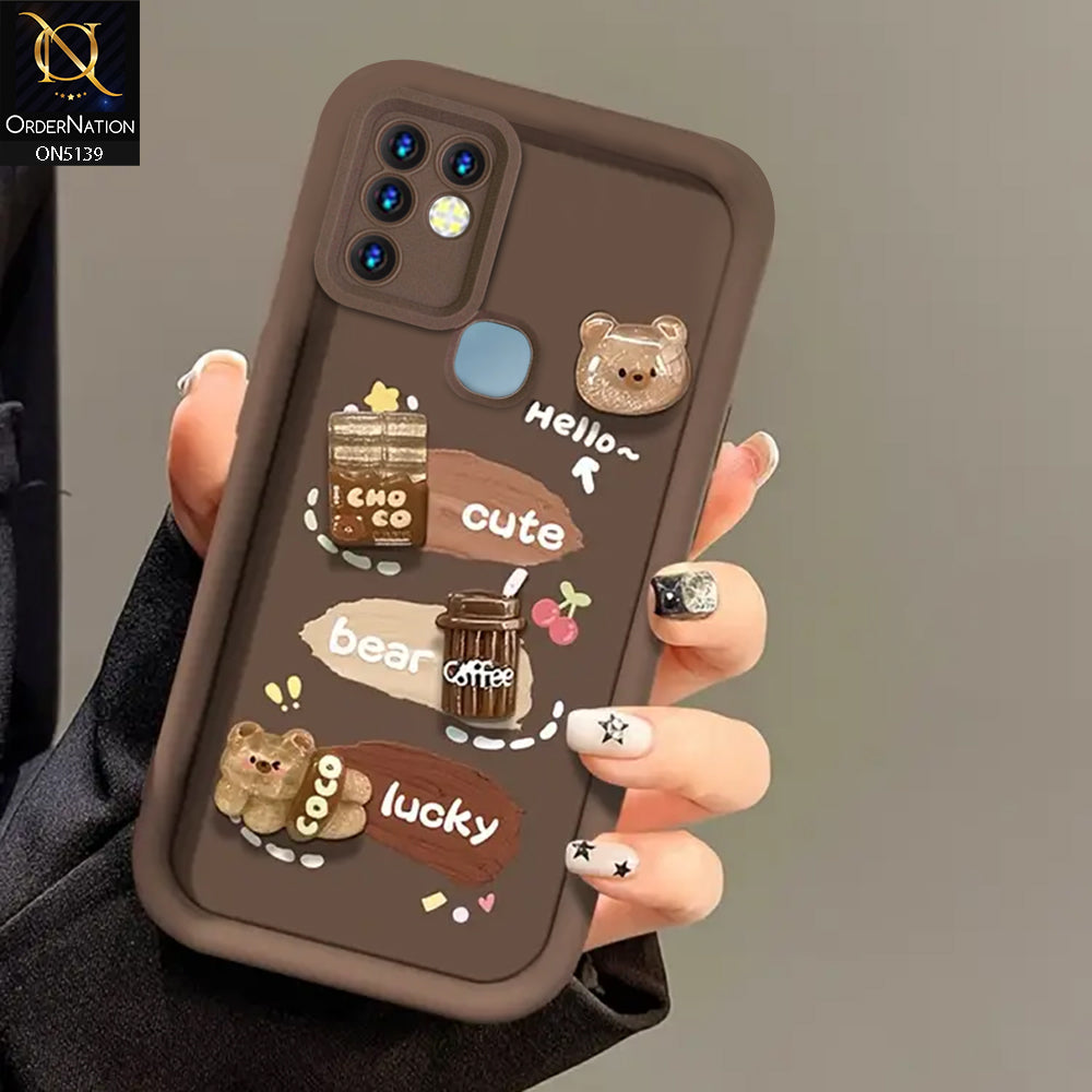 Infinix Hot 10 - Brown - Trendy 3D Cute Cartoon And Coffee Chocolate Soft Silicon Shockproof Case With Camera Protection