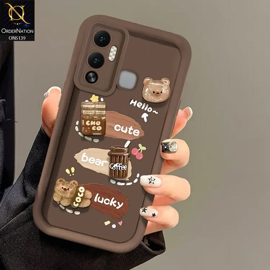 Infinix Hot 12 Play - Brown - Trendy 3D Cute Cartoon And Coffee Chocolate Soft Silicon Shockproof Case With Camera Protection