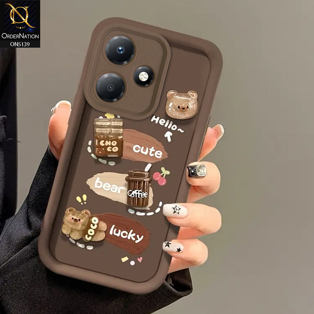 Infinix Hot 30 - Brown - Trendy 3D Cute Cartoon And Coffee Chocolate Soft Silicon Shockproof Case With Camera Protection