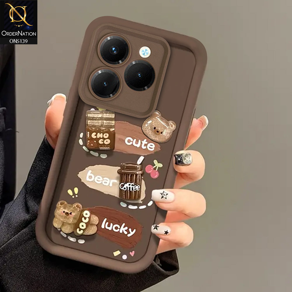 Infinix Hot 40 Pro - Brown - Trendy 3D Cute Cartoon And Coffee Chocolate Soft Silicon Shockproof Case With Camera Protection