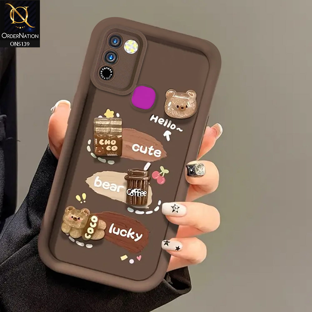 Infinix Hot 9 Play - Brown - Trendy 3D Cute Cartoon And Coffee Chocolate Soft Silicon Shockproof Case With Camera Protection