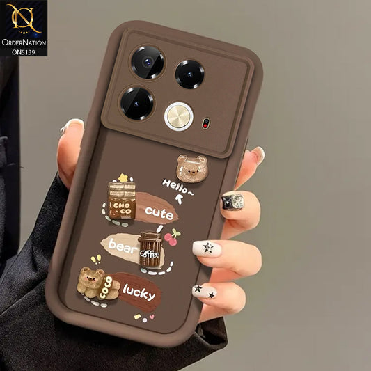 Infinix Note 40 - Brown - Trendy 3D Cute Cartoon And Coffee Chocolate Soft Silicon Shockproof Case With Camera Protection