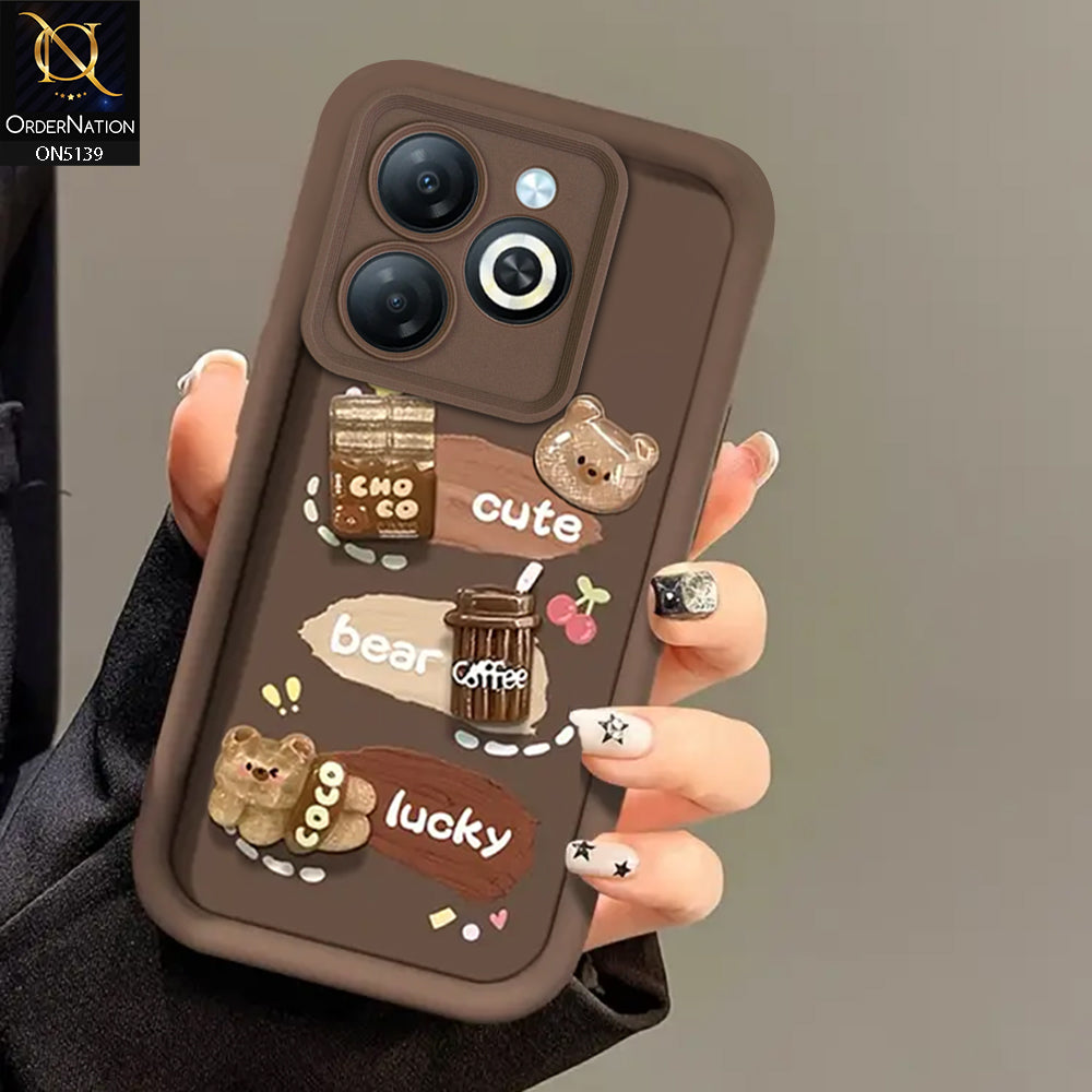 Infinix Hot 40i - Brown - Trendy 3D Cute Cartoon And Coffee Chocolate Soft Silicon Shockproof Case With Camera Protection