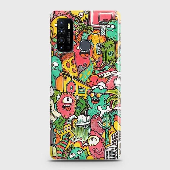 Infinix Hot 9 Cover - Matte Finish - Candy Colors Trendy Sticker Collage Printed Hard Case with Life Time Colors Guarantee ( Fast Delivery )